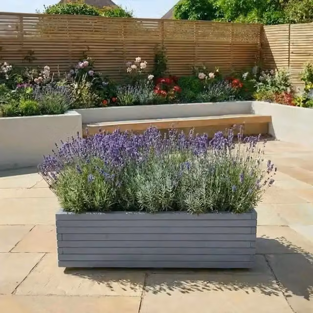 Grey Woven Wood Trough Planter Tub, Width: 140 cm