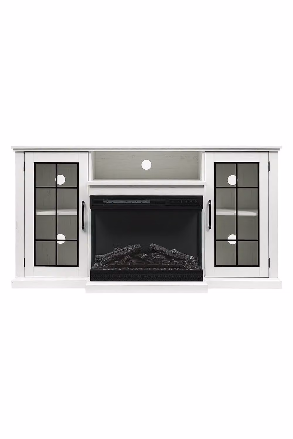 Living and Home 3-Sided Electric Fireplace TV Stand with Glass Door and Closed Storage in White – 2