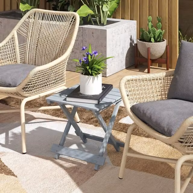 Outsunny Light Grey Wooden Folding Garden Side Table
