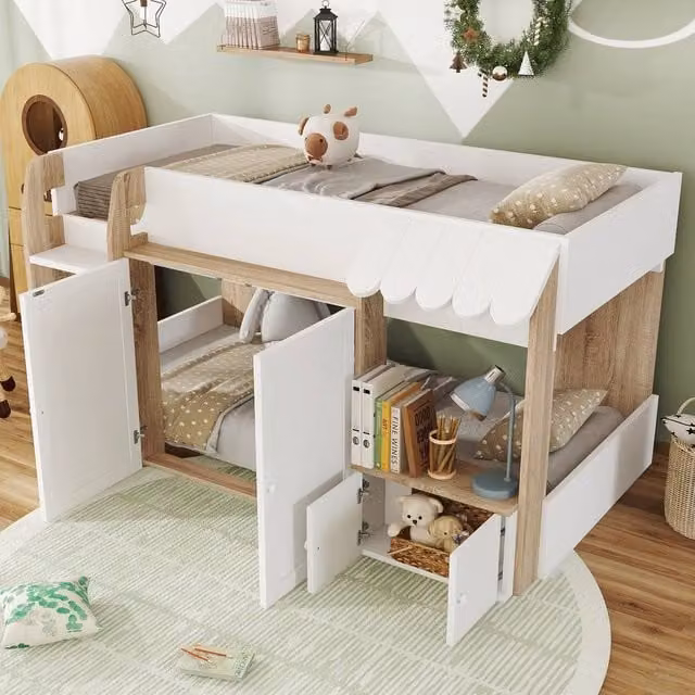 BTM White Wooden High Sleeper Single Bed with Side Storage Compartments and Stairs, W/D/H: 120 x 90 x 190 cm