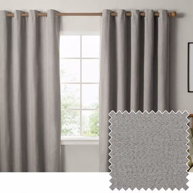 Make It A Home Grey Blackout Textured Woven Eyelet Curtain Pair, Width: 137 cm, Height: 168 cm