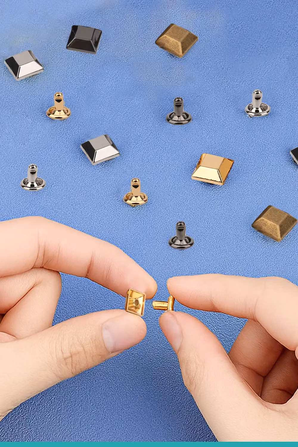 Neel Blue Gold Pyramid Feet Caps with 7mm Back Rivets, 25 Pieces – 4