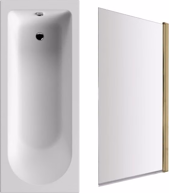 Balterley Round Bath Set with Front Panel and Brass Screen, White, W/D/H: 170 x 70 x 2 cm