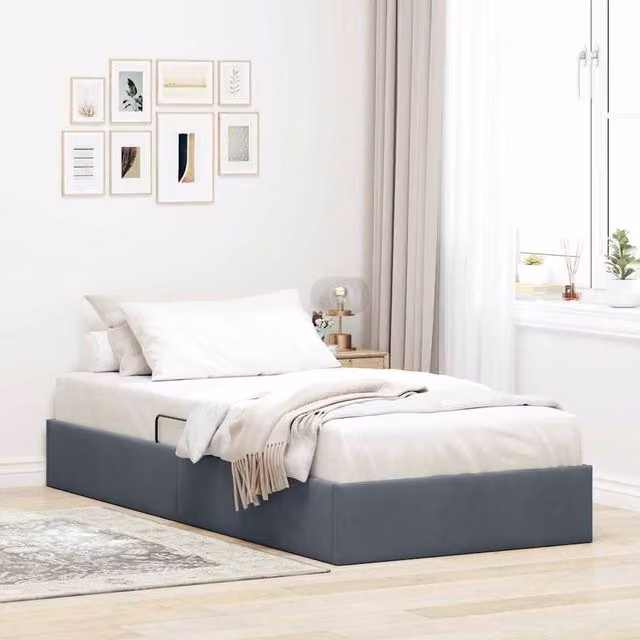 Berkfield Home Modern Velvet Storage Bed in Dark Grey, W/D/H: 100 x 190 cm – 1