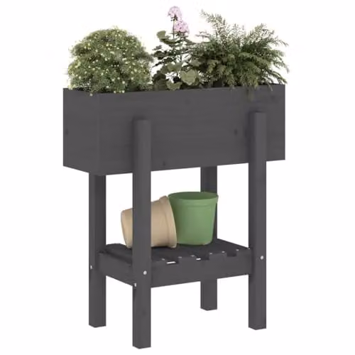 vidaXL Modern Grey Garden Planter made of Solid Pine Wood W/D/H: 62 x 30 x 69 cm – 4