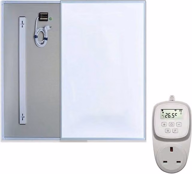 ENER-J 600W White Infrared Glass Panel Heater with WiFi App Control and Thermostat, W/D/H: 106 x 16.02 x 42.84 cm