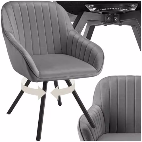 tectake Grey Velvet Swivel Armchair with Tub Design and Armrests