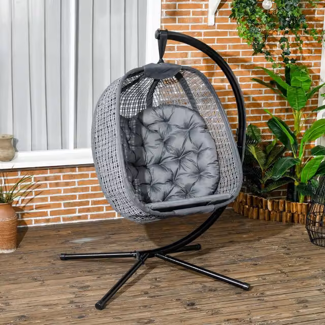 Outsunny Modern Rattan Hanging Swing Chair with Cushions in Dark Grey