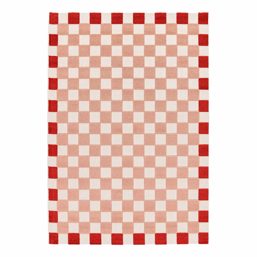 sweeek Checkered Pink and Red Indoor/Outdoor Rug, W: 80 cm, L: 150 cm – 2