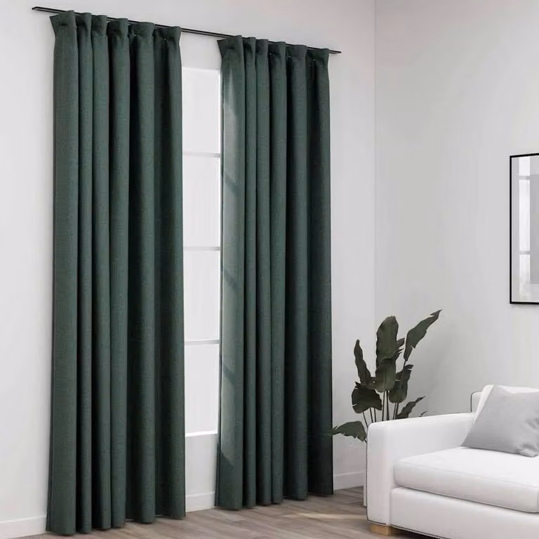 Berkfield Home Linen-Look Blackout Curtain Panels with Hooks, Green, W: 140 cm, H: 245 cm, 2 Pack
