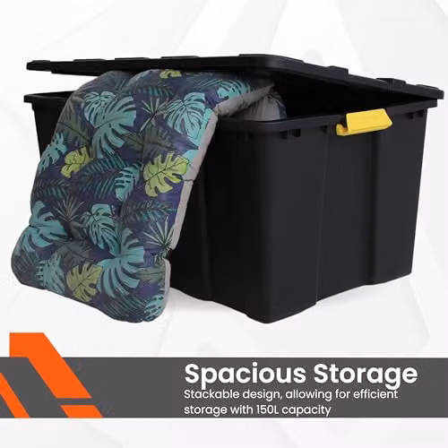 NOVECRAFTO Heavy Duty Plastic Storage Box with Lid and Handles, Black and Yellow, W/D/H: 58.0 x 42.0 x 58.0 cm – 7