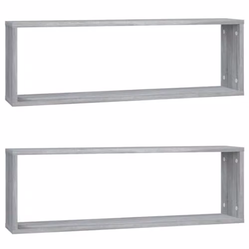 vidaXL Set of 2 Grey Sonoma Wall Cube Shelves, W/D/H: 80 x 26.5 x 26.5 cm