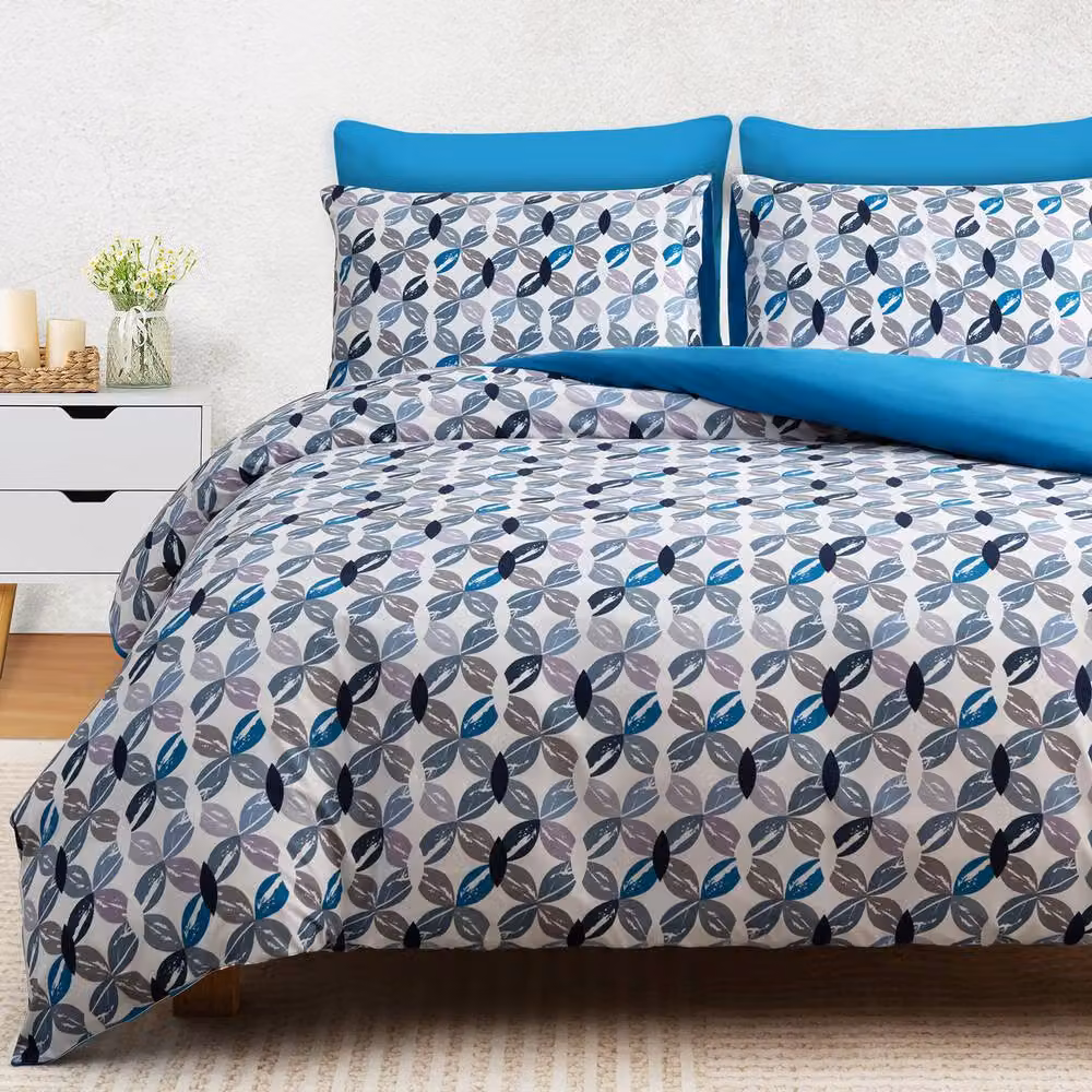 Pamposh Reversible Microfibre Duvet Cover and Pillowcase Set in Blue and White, W: 200 cm x D: 200 cm – 2