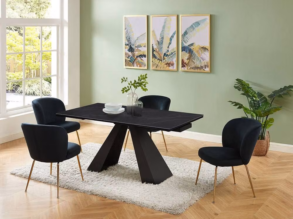 Vente-unique Modern Black Extendable Rectangular Dining Table with Ceramic and Glass Top, W/D/H: 135 x 90 x 76 cm – 4