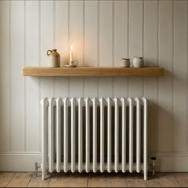 Off the Grain Waxed Solid Oak Radiator Shelf in Brown