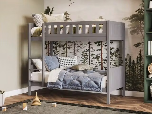Flair Bea Shorty Bunk Bed in Grey and White, Solid Pine Wood, Junior Size