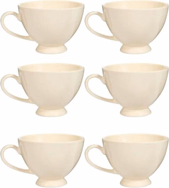 Dibor Montmartre Set of 6 Large Ceramic Tea Cups and Coffee Mugs in White and Beige – 1