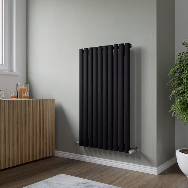 Agadon Neo Oval Tube Designer Radiator in Black, W: 120 cm, H: 41 cm