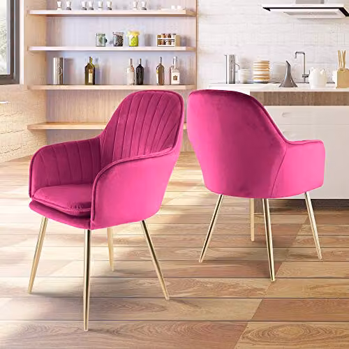 Genesis Muse Modern Velvet Accent Chairs, Set of 2, Pink with Golden Chrome Metal Legs – 2