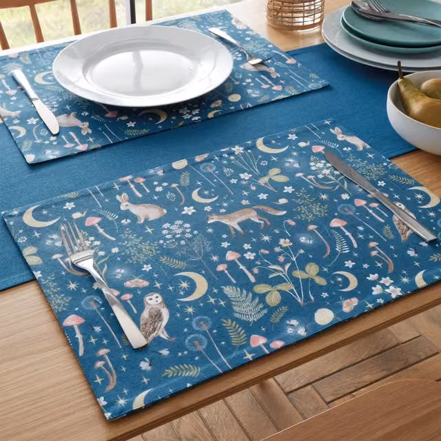 Catherine Lansfield Enchanted Twilight Cotton Placemat in Blue with Graphic Design