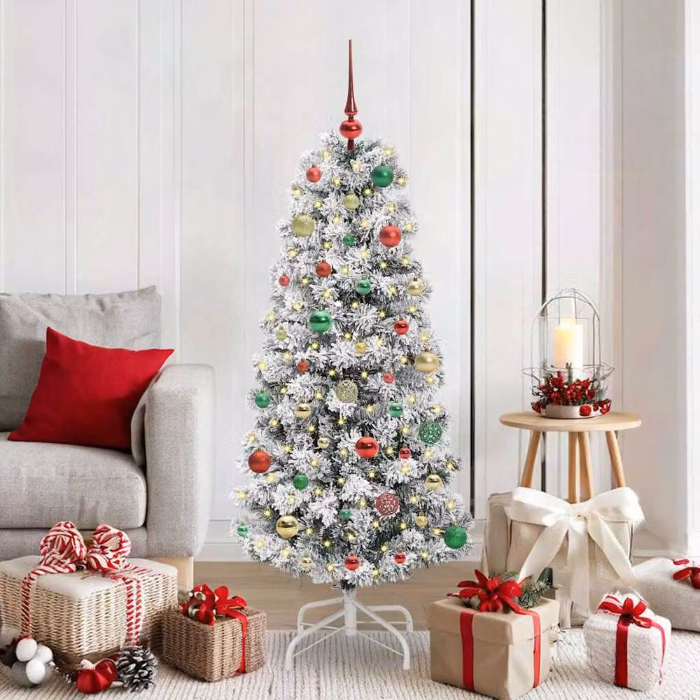 Berkfield Home Realistic Artificial Hinged Christmas Tree in Green and White, Height: 150 cm – 2