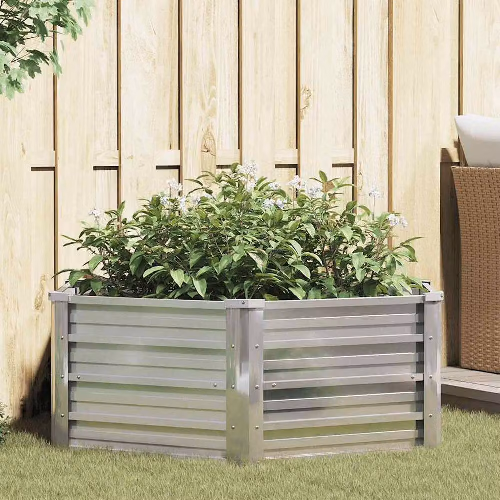 Berkfield Home Garden Raised Bed in Silver Galvanised Steel, W: 129 cm, D: 45 cm, H: 45 cm – 2