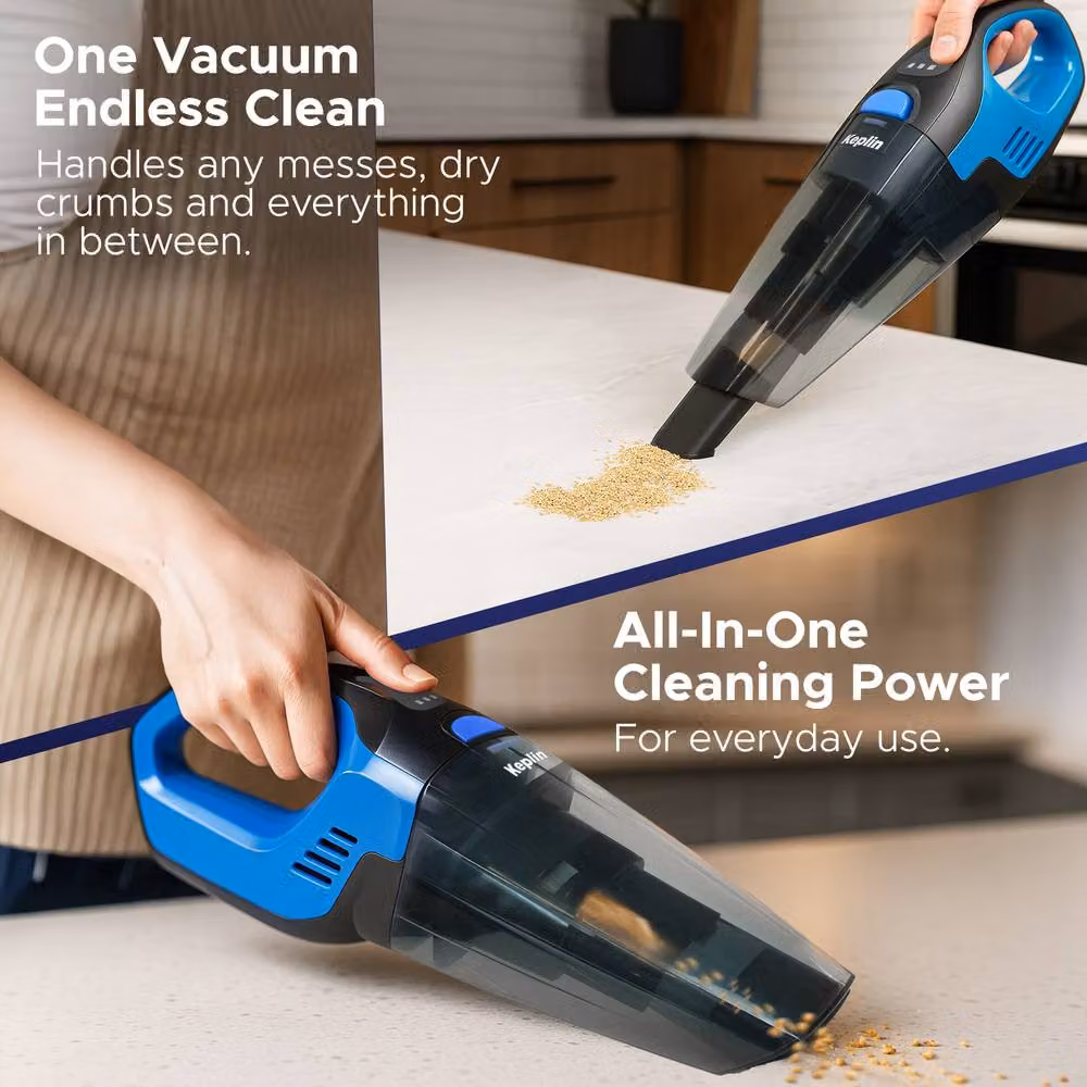 Keplin Cordless Handheld Vacuum Cleaner, Wet & Dry Use, 50W, 0.5L Dust Bin, Blue and Black – 3