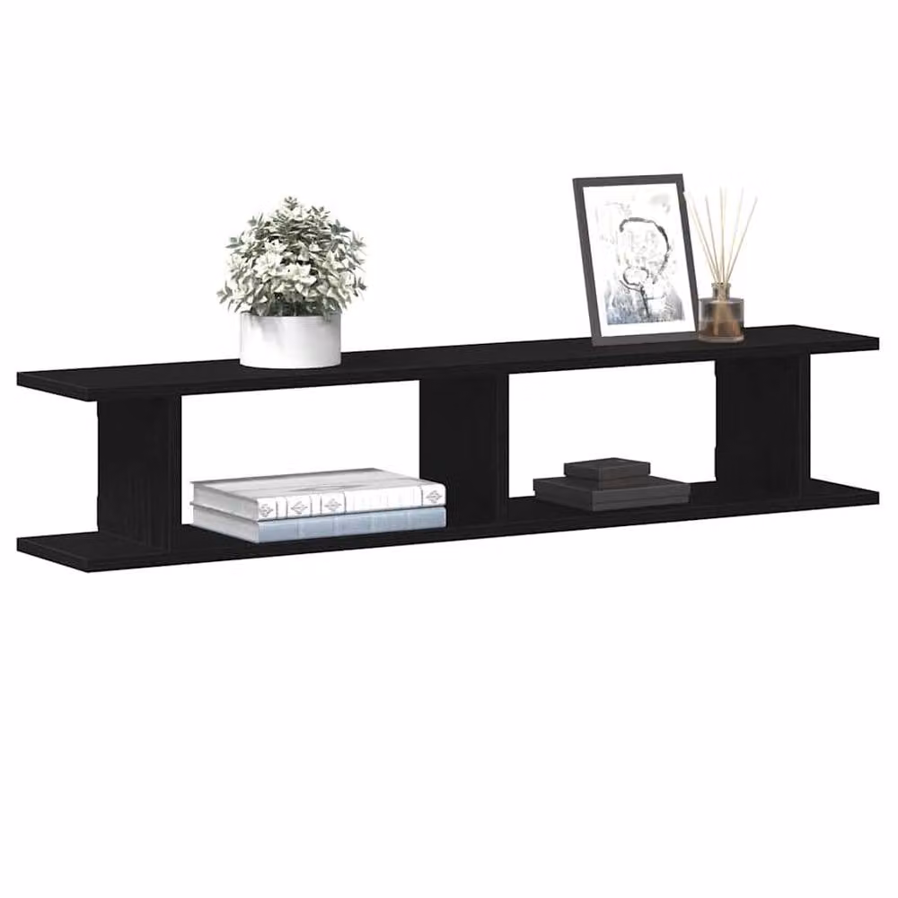 Berkfield Home Wall Mounted Shelves, 2 Piece Black Oak Engineered Wood, W: 105 cm, D: 20 cm, H: 18 cm – 3
