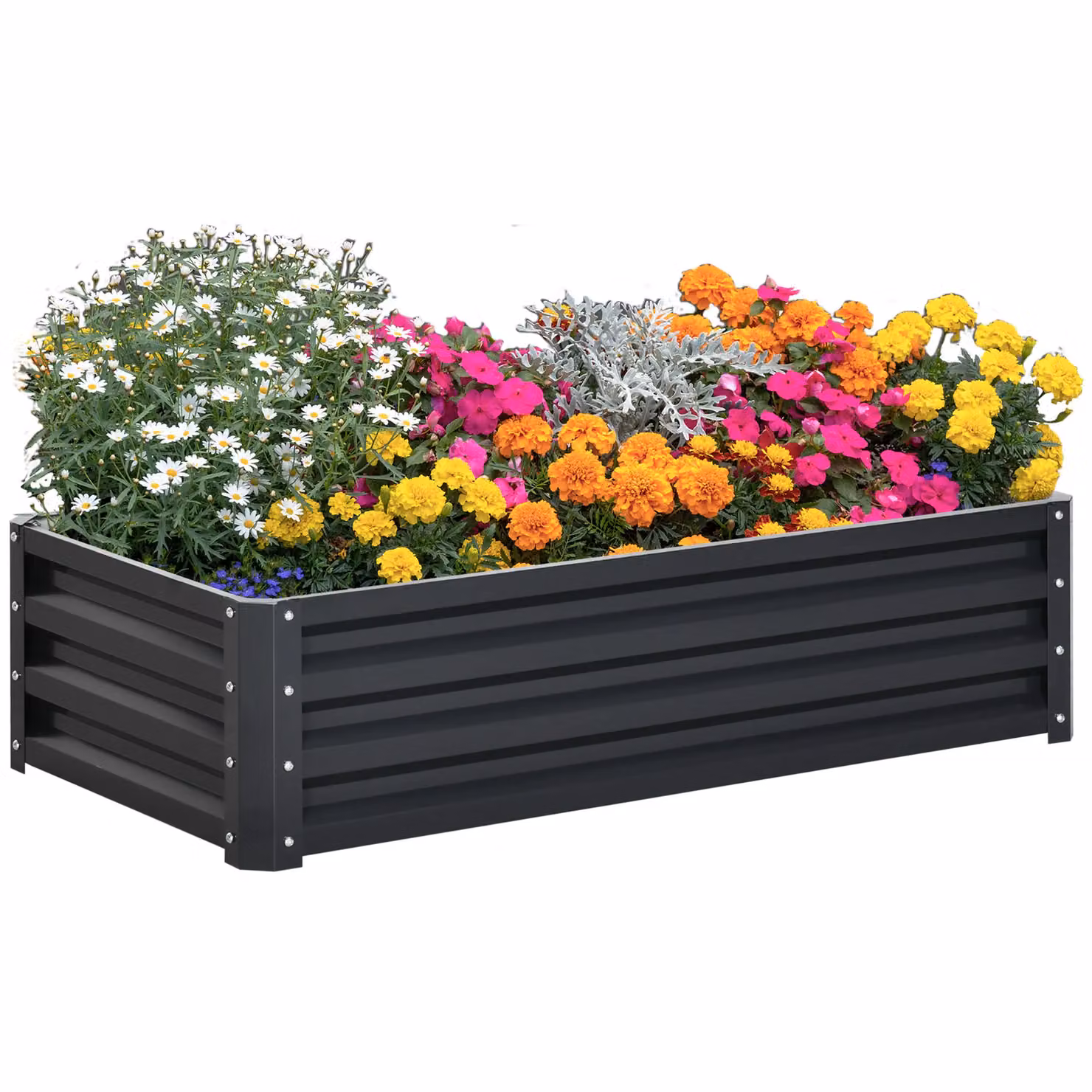 Outsunny Galvanised Steel Raised Garden Bed for Herbs and Vegetables, Grey, W/D/H: 60 x 60 x 30.5 cm – 9