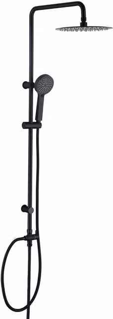 VOGREX Matte Black Exposed Round Shower Mixer Kit with Riser Rail and Handset – 1