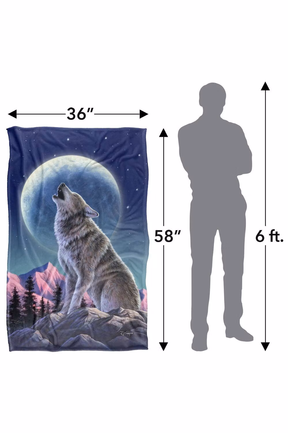 JQ Licensing Jlo Howling Wolf Moon Super Soft Fleece Throw Blanket, Multicolour, W: 91 cm, D: 147 cm – 8
