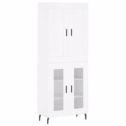 vidaXL Modern White Highboard with Hinged Doors and Internal Shelves, W/D/H: 69.5 x 34 x 180 cm