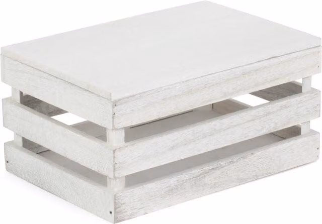 Red Hamper Vintage Slatted Wooden Box with Lid in Grey, W: 30.0 cm, D: 25.0 cm, H: 14.5 cm