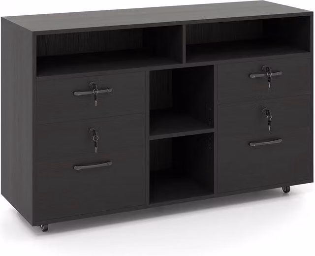 Kelvenix Mobile Lateral Filing Storage Cabinet in Black