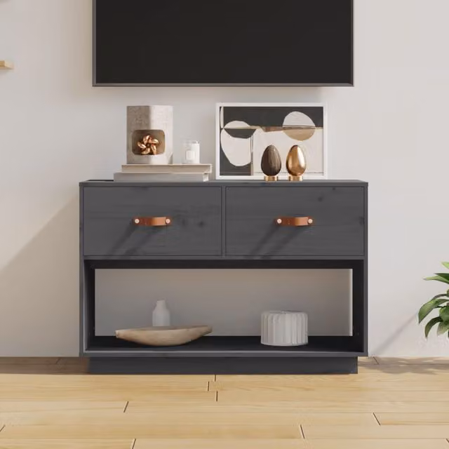 Berkfield Home Grey Rustic Solid Wood Pine TV Cabinet W/D/H: 90 x 40 x 60 cm – 1