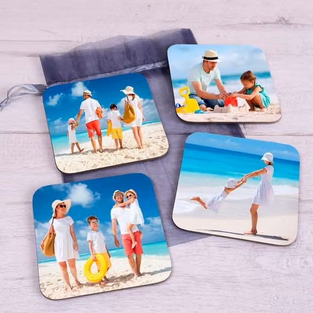 Uniqueful Personalised Photo Upload Set of 4 Multicolour Square Glass Coasters