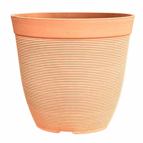 Simpa Rustic Ridge Plastic Planter Pots, Set of 2, Terracotta, Diameter: 30 cm, Height: 28 cm
