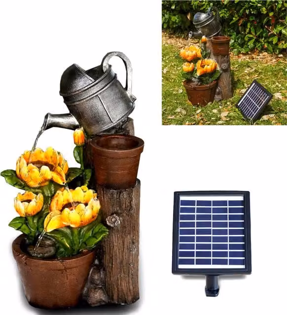 GEEZY Solar Sunflower Outdoor Water Fountain with LED Lights in Brown, Yellow and Green
