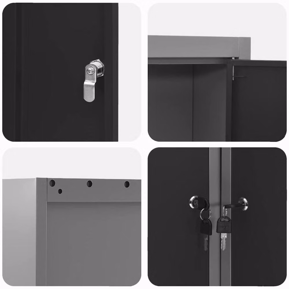 Berkfield Home Corner Tool Cabinet, Wall-Mounted Lockable Metal Storage with Internal Shelves, Black and Grey – 4