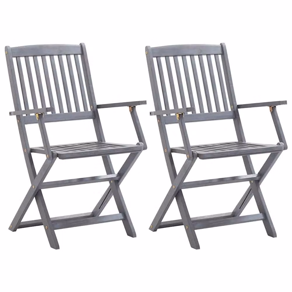Berkfield Home Set of 2 Durable Folding Outdoor Acacia Wood Chairs in Grey, W/D/H: 54 x 57 x 91 cm – 2