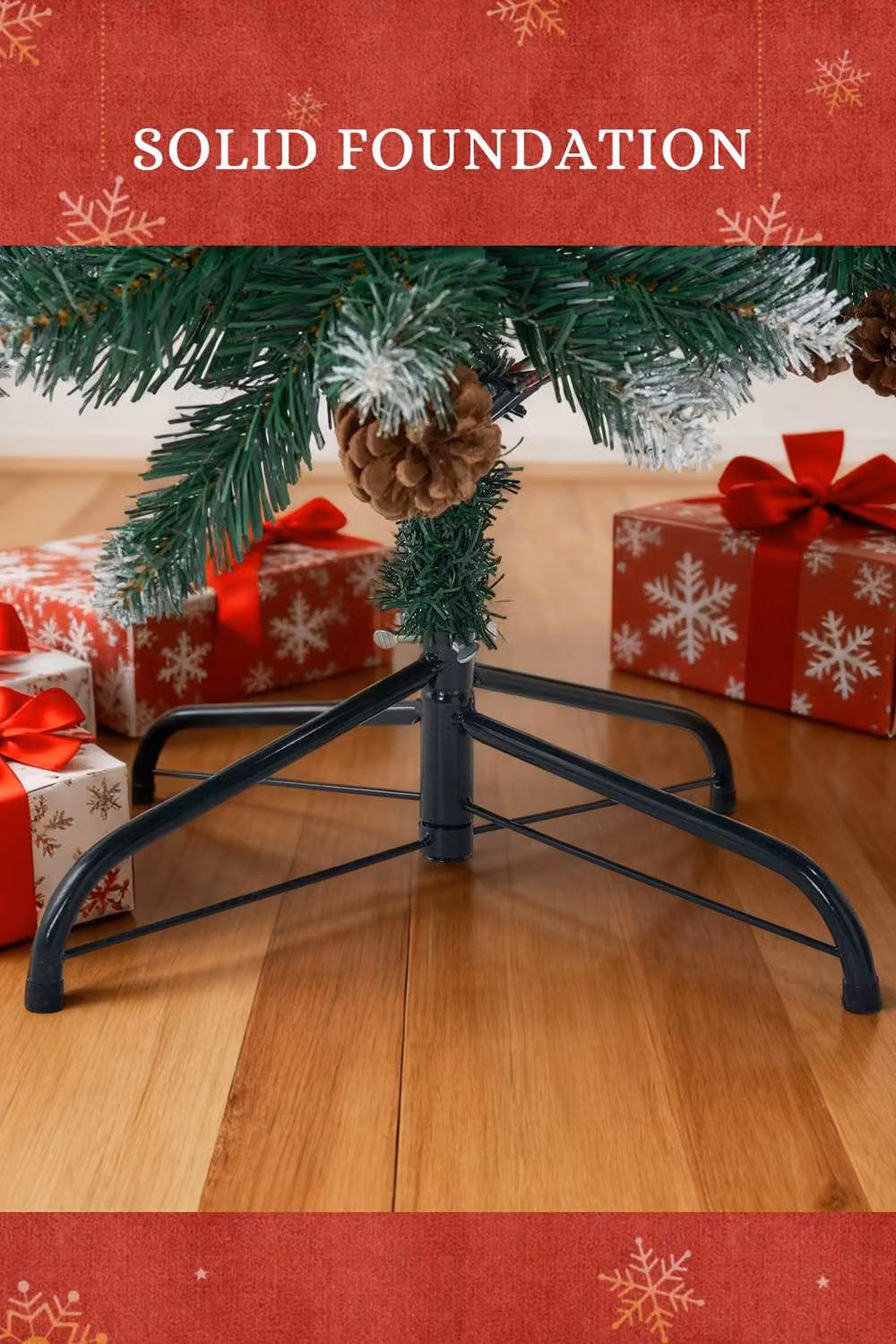 Living and Home Large Snow Flocked Christmas Tree with Pine and Berries in Green, Red and Multicolour with Foldable Metal Stand – 4