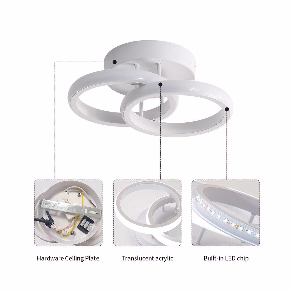 Pheashine 22W Dual-Ring LED Ceiling Light in White, 6500K Cool White, 17 cm – 3