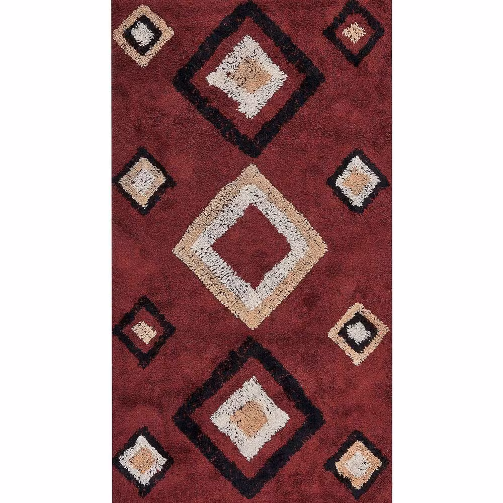 Wyld and Coco Red Cotton Hand Tufted Boho Diamond Area Rug with Fringes W: 80 cm, L: 150 cm – 2