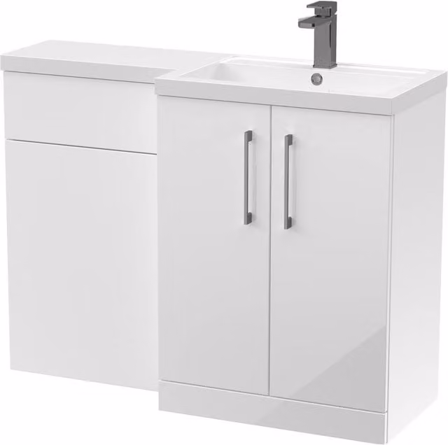 Balterley Gloss White Right-Hand Vanity and WC Unit Combination, W: 110 cm, H: 84 cm