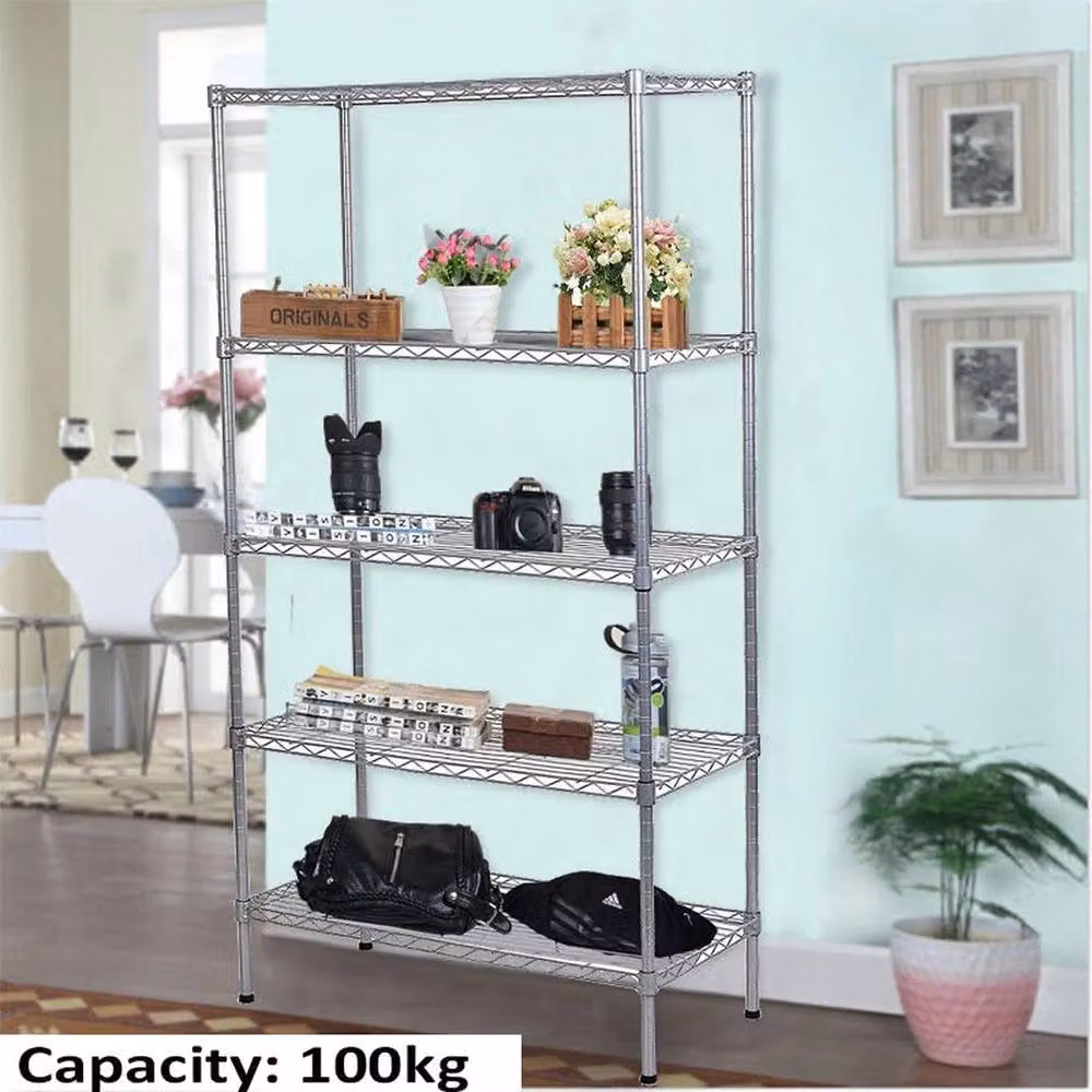 FLAVORA 5 Tier Silver Metal Storage Rack Shelving Unit W/D/H: 100 x 100 x 100 cm – 2