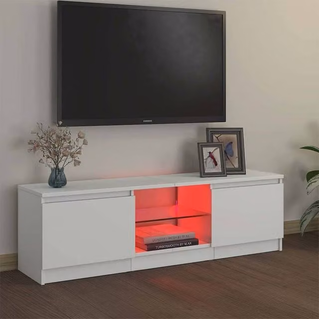 Berkfield Home Modern White Glossy TV Cabinet with LED Lights W/D/H: 120 x 30 x 35.5 cm – 1
