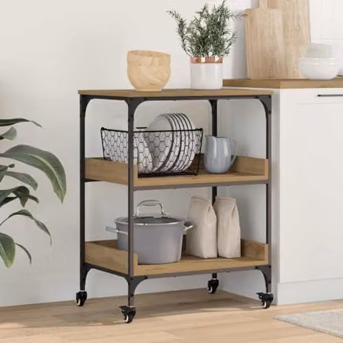 vidaXL Industrial Kitchen Trolley in Brown Oak, W: 60 cm, D: 41 cm, H: 80.5 cm – 2