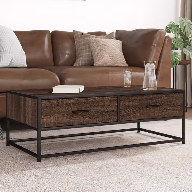 Berkfield Home Industrial Coffee Table in Brown Oak, W/D/H: 100 x 50 x 35 cm – 1