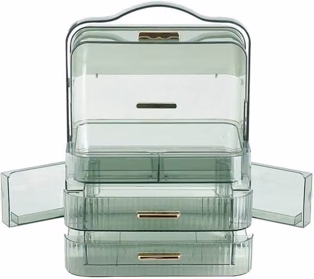 NESTLUNE Large Green Transparent Acrylic Makeup Organiser and Cosmetic Vanity Case Box – 1