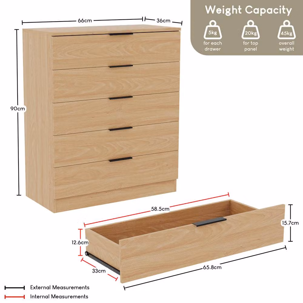 Home Discount Vida Designs Trega 5 Drawer Chest of Drawers in Light Brown – 2